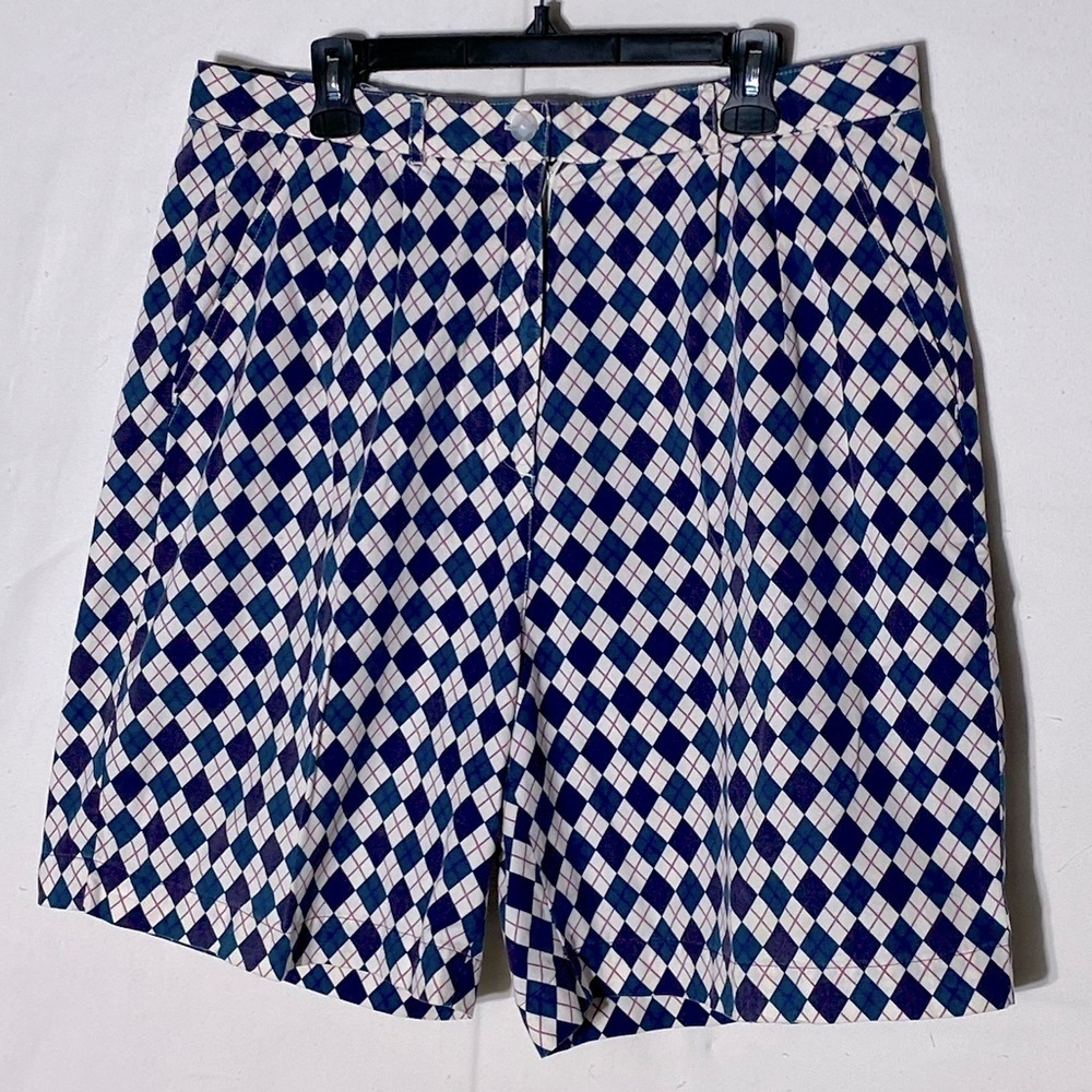 Vintage Tee-Wear High Rise Pleated Front Argyle Print Golf Shorts L